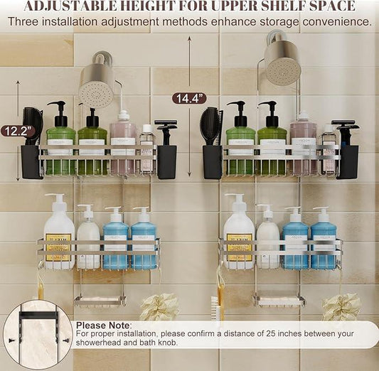 STAHLHEART Shower Caddy Hanging for Bathroom Organizers and Storage, 3 Tier Adjustable Anti-Swing Shower Organizer Hanging with Heavy-Duty Suction Cups, Damage-Free Rustproof (Chrome) - ModernBath