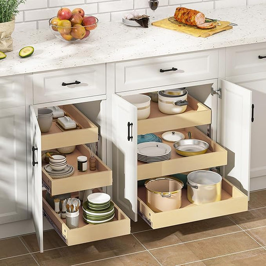 WelFurGeer 3-Tier Pull Out Cabinet Organizer with Soft Close, Heavy-Duty Slide Out Drawers for Cabinets, Pull Out Drawers for Cabinets, Bottom Mount Shelves for Kitchen, Pantry, Bathroom