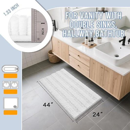 Yimobra Bathroom Rug Mat 44 x 24, Non Slip and Super Absorbent Bath Mat,Machine Washable Quick Dry,Ultra Plush Chenille Shower Rugs for Bathroom Floor Sink Tub and Shower Outside,White - ModernBath