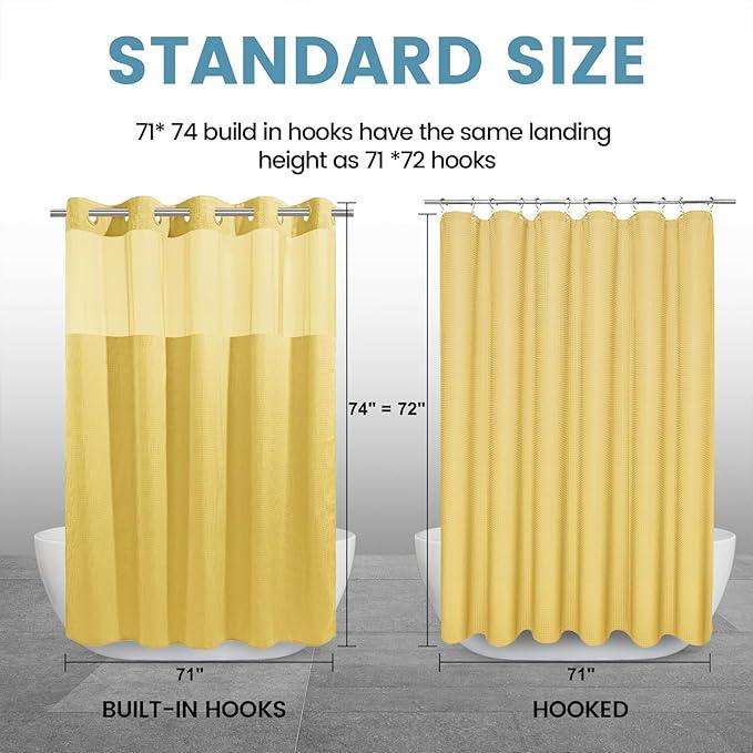 EUTXL Yellow No Hook Shower Curtain with Snap in Liner,230GSM Waffle Weave Shower Curtains for Bathroom,71W x 74H - ModernBath