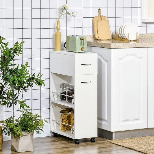 HOMCOM 3- Tier Slim Storage Cart, Rolling Narrow Kitchen Cart on Wheels for Small Place, Slide Out Side Utility Cart for Bathroom, Laundry - ModernBath