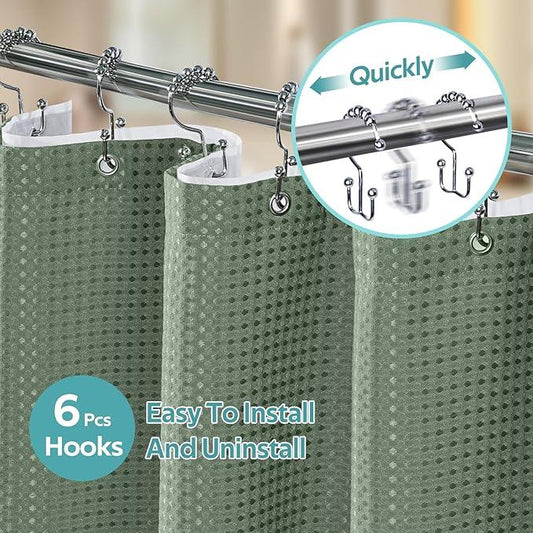 Vipfree 3 in 1 Shower Curtain Set, Waffle Shower Curtain and Liner Set with 6 Double Sided Shower Curtain Hooks, 258GSM Luxury Weighted Cloth Shower Curtains for Bathroom, 36 W x 72 H, Sage Green - ModernBath