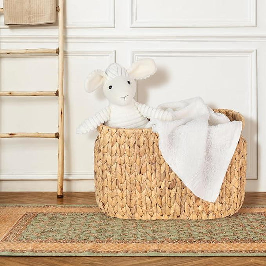 Toilet Paper Storage Holder with Built-in Handles, Water Hyacinth Toilet Papers Holder for up to 6 Mega Rolls, Wicker Toilets Paper Baskets, Decor Bathroom Storage Basket for Countertops,Shelves - ModernBath