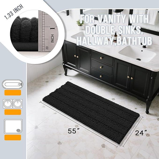 Yimobra Bathroom Runner Rugs 55"x24", Non Slip and Absorbent Bath Mat, Super Soft Water Absorbent Hallway Carpet, Machine Washable Rug for Vanity Tub Shower, Black - ModernBath