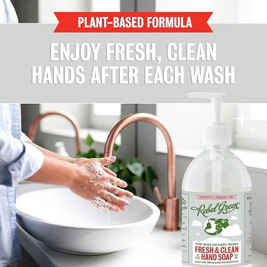 Rebel Green Fresh & Clean Hand Soap - Natural Liquid Hand Soap for Bathroom & Kitchen - Unscented, 12 Fl oz, Pack of 2 - ModernBath