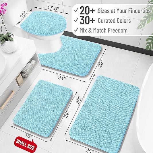 OLANLY Bathroom Rugs 24x16, Extra Soft Absorbent Chenille Bath Rugs, Rubber Backing Quick Dry, Machine Washable Bath Mats for Bathroom Floor, Tub and Shower, Home Decor Accessories, Sky Blue - ModernBath