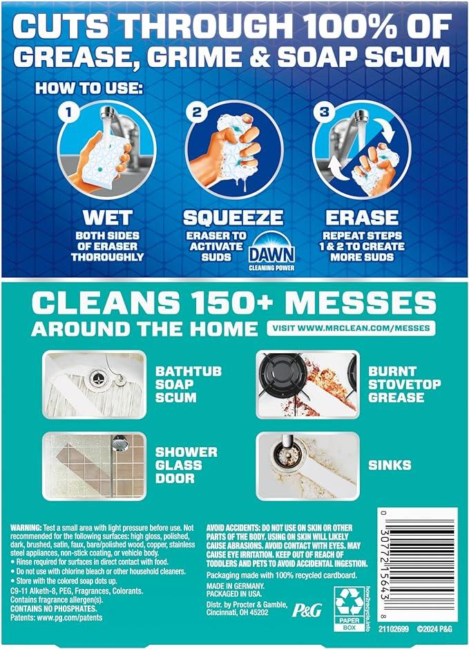 Mr. Clean Magic Eraser Foaming Sponge, All Purpose Cleaner, Dawn Cleaning Power, Wall, Sneaker, Oven Cleaner, Kitchen, Bathroom, Shower Cleaning Supplies, Scrubber, Ultra Foamy, 5ct - ModernBath