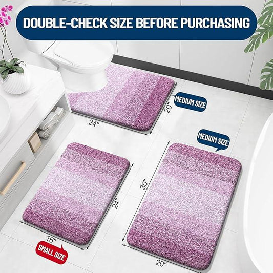 OLANLY Luxury Toilet Rugs U-Shaped 24x20, Extra Soft and Absorbent Microfiber Bathroom Rugs, Non-Slip Plush Shaggy Bath Mat, Machine Wash Dry, Contour Bathroom Mats for Toilet Base, Pinkish-Purple - ModernBath