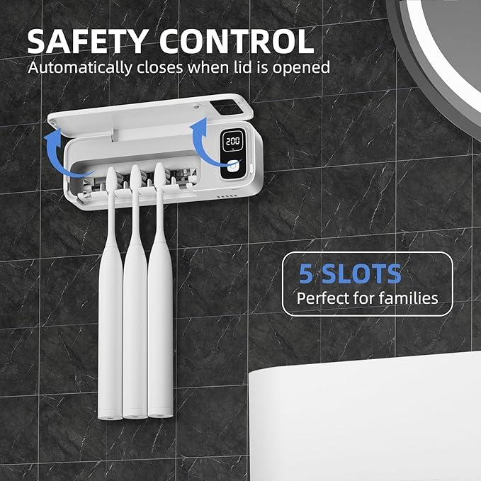 UV Toothbrush sanitiizer and Holder, Strong Saniti zer Air Drying, 200s and 400s Timed Toothbrush Case, 2200mAh Rechargeable Cordless Wall Mounted Home Toothbrush steril izer - ModernBath