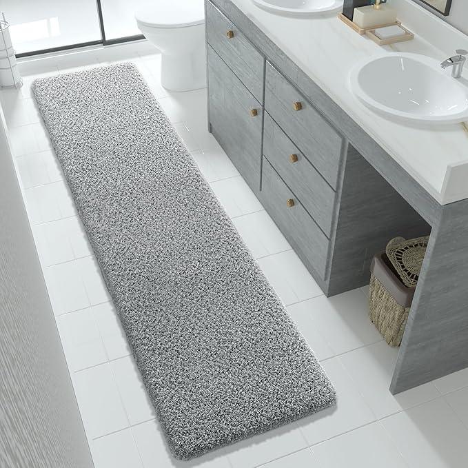 Yimobra Fluffy Plush Bath Rug, Super Shaggy Soft Comfortable Non Slip, Water Absorbent Microfiber Bath Mat, Dries Quickly, Machine Washable Thick Bathroom Rugs for Shower, 70"x 24", Pure Gray - ModernBath