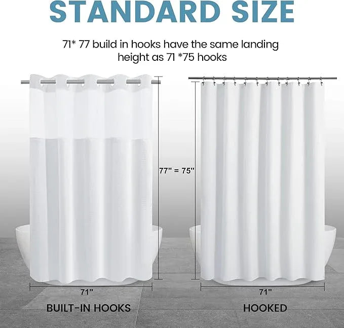 EUTXL Long No Hook Shower Curtain with Snap in Liner,230GSM Waffle Weave Shower Curtains for Bathroom,71W x 77H(75"),White - ModernBath