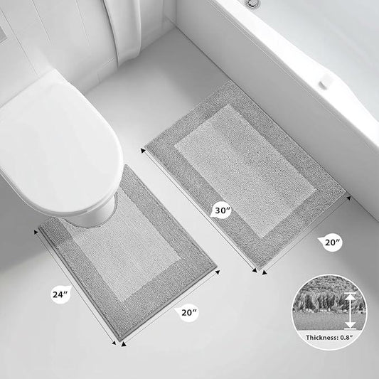 anllugs Bathroom Rugs U-Shaped 20" x 24", Non-Slip Extra Soft Absorbent Bath Rugs, Machine Washable Quick Dry Bath Mats for Toilet Base, Light Grey & Grey - ModernBath