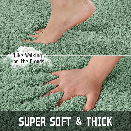 Yimobra Luxury Fluffy Bathroom Rugs, Super Elastic Soft Thick Plush Bath Mat, Non-Slip Water Absorbent, Easier to Dry, Sturdy Shaggy Microfiber Floor Carpet for Bathtub, 36"x 24", Pure Light Green - ModernBath