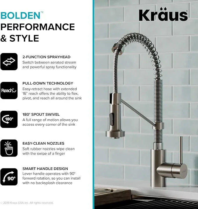 KRAUS Bolden 2-Function Single Handle Pull Down Kitchen Faucet, Commercial Style Stainless Steel/Chrome, KPF-1610SSCH - ModernBath