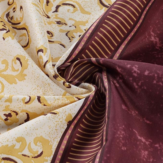 BESTRIPES Long Stall Fabric Shower Curtain, Burgundy and Gold Damask Print Narrow Cloth Shower Curtains for Bathroom, Classic Baroque Bathroom Small Curtains, 54" W x 78" H