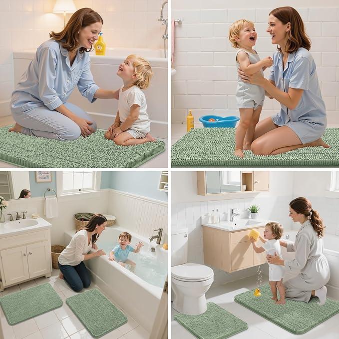 Arotive Bathroom Rugs 44x24, Extra Soft Absorbent Shaggy Chenille Bath Rugs, Machine Washable Rubber Backing Non-Slip Bath Mats for Bathroom Floor Tub and Shower, Home Decor Accessories, Sage Green - ModernBath