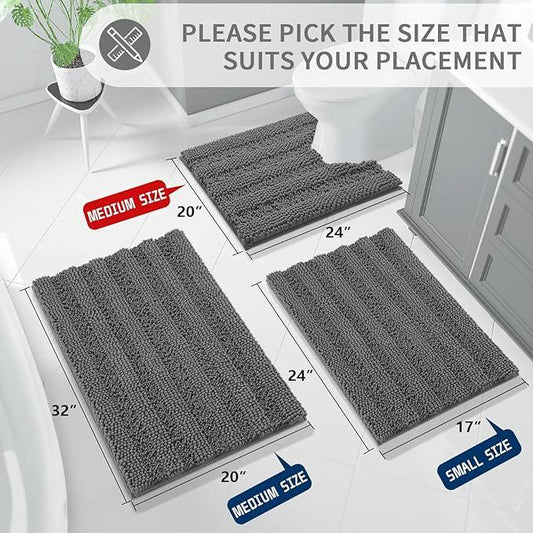Yimobra Toilet Rugs U Shaped Washable 24 x 20, Non Slip and Super Absorbent Toilet Mat, Quick Dry, Ultra Luxury Microfiber Chenille Plush Fluffy Contour Bath Rugs for Toilet Base, Dark Gray - ModernBath