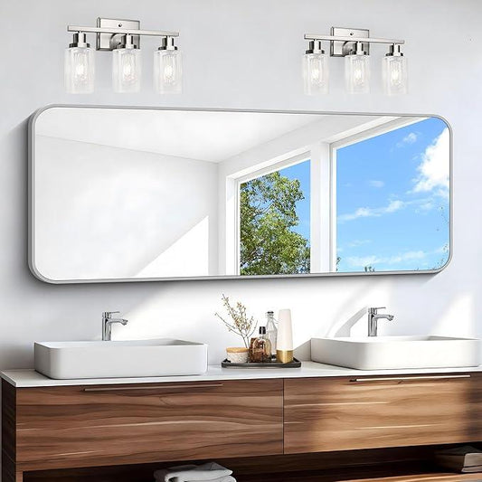 BONEWEI Silver Bathroom Mirror,24x60 inch Wall Mirror for Bathroom Wall Mounted,Rectangle Mirror for Bathroom Over Sink,Modern Frame Round Corner for Living Room,Bedroom Entryway,Horizontal/Vertical - ModernBath