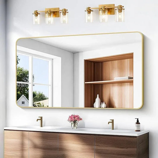 BONEWEI Gold Bathroom Mirror,60x36 inch Wall Mirror for Bathroom Wall Mounted,Round Rectangle Mirror for Bathroom Over Sink,Modern Frame for Home Decor Living Room,Bedroom Entryway,Horizontal/Vertical - ModernBath