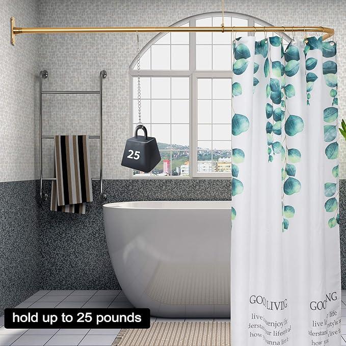 Artiwell L Shaped Shower Curtain Rod, Bathroom Bathtub Corner Shower Curtain Rod with Ceiling Support (SATIN GOLD/BRASS) - ModernBath
