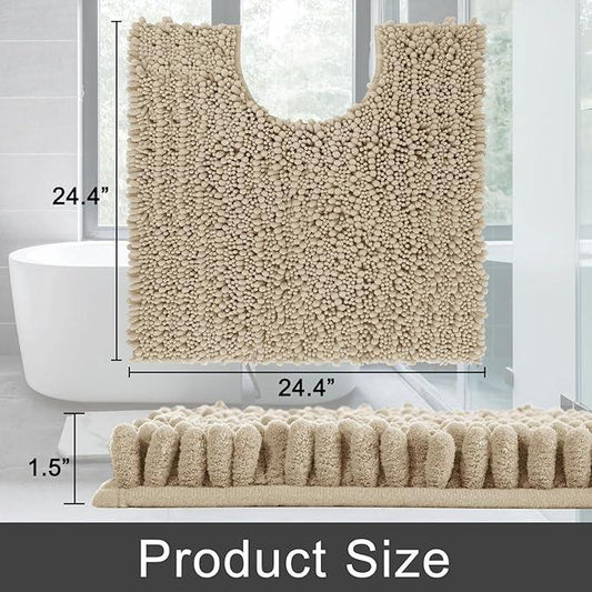 Yimobra Toilet Rug U Shaped Washable 24x24 Inch - Ultra Soft Absorbent Chenille Bath Rugs for Toilet, Quick Dry & Machine Washable, Non Slip Contour Bathroom Mat, Pale Khaki - ModernBath