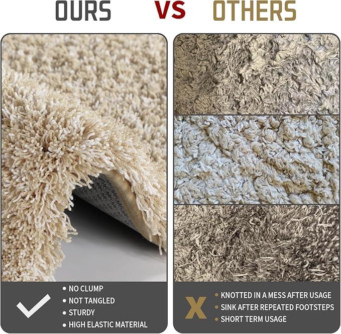 Yimobra Bathroom Rugs Non Slip Washable, Ultra Soft and Water Absorbent Bath Mats, Plush Fluffy Shower Mat Outside, Microfiber Thick Matts for Bathroom Floor/Sink, 24x17, Light Beige and White - ModernBath