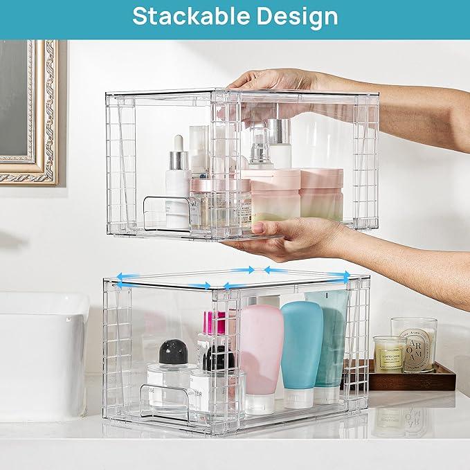 Vtopmart 6 Pack Large Stackable Storage Drawers,Easily Assemble Acrylic Bathroom Closet Undersink Organizers and Storage,Plastic Bins for Kitchen Cabinets,Pantry,Makeup,Medicine Organization - ModernBath