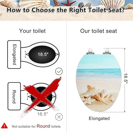 Angol Shiold Elongated Toilet Seat Molded Wood Toilet Seat with Quietly Close and Quick Release Hinges, Easy to Install also Easy to Clean (Elongated, Beach) - ModernBath