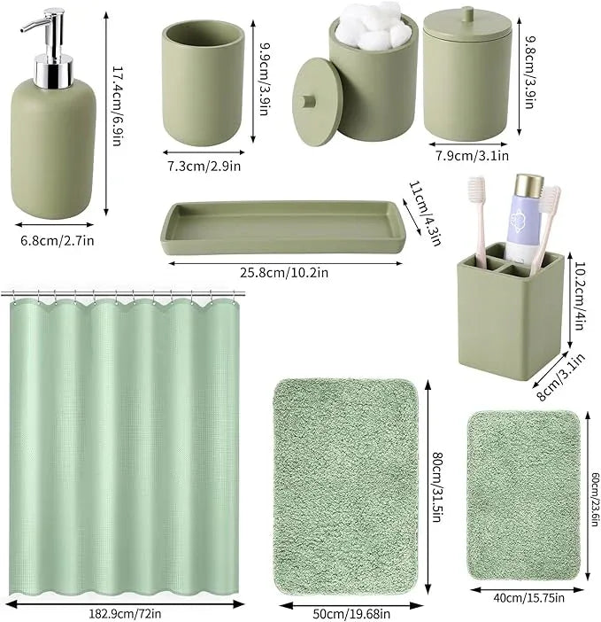 21 Pcs Bathroom Accessory Set with Waterproof Shower Curtain and Non Slip Mat,Resin Bath Set with Toothbrush Holder and Lotion Soap Dispenser,Bathroom Countertop Organizer Set for Home Apartment - ModernBath