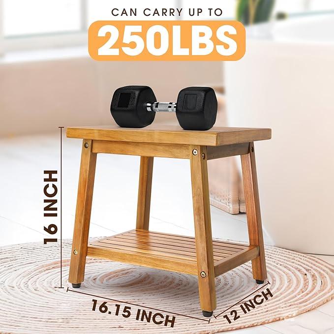 Shower Stool Bench Chair Waterproof with Storage Shelf for Shaving Legs, Spa, Bath Seat, Inside Shower Bench for Adults Seniors Elderly, Outdoor Side Table, Patio, Pool, End Table (16 Inches) - ModernBath