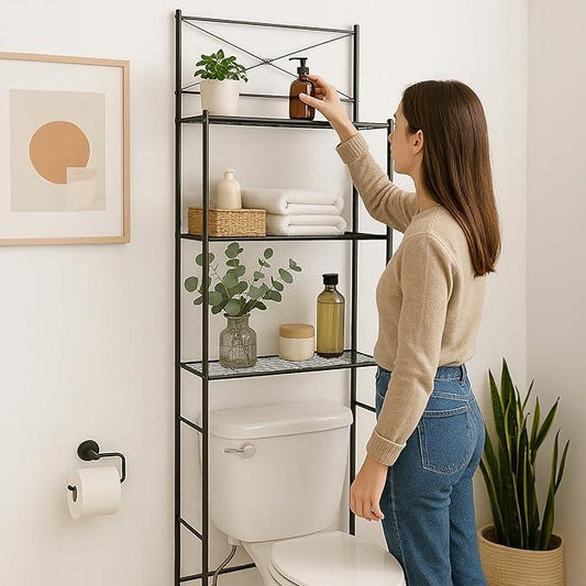 Zenna Home Over the Toilet Storage Shelf Space Saver, Behind Toilet Bathroom Organizer and Storage, Metal Bathroom Organizer with 3 Shelves, Black - ModernBath