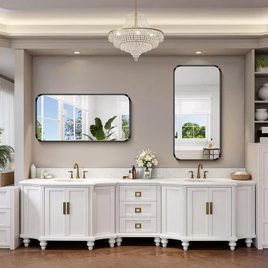 FORBATH 24x48 Inch Bathroom Mirror, Brushed Black Deep Frame Narrow Wall Mirror with Rounded Corners, Anti-Rust Tempered Glass for Modern Farmhouse Vanity (Horizontal/Vertical) - ModernBath
