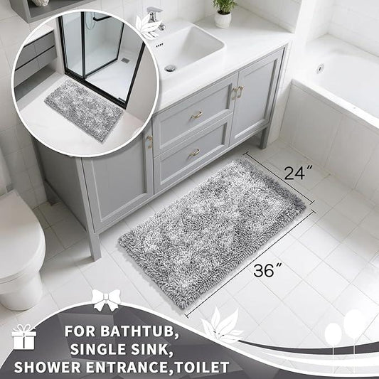 Yimobra Large Bathroom Rug Non Slip 36x24 Inch, Extra Thick Soft Absorbent Chenille Bath Mat, Machine Washable Bath Rugs for Bathroom Floor, Tub and Shower, Home Decor Accessories, Light Grey - ModernBath