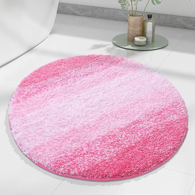 Arotive Microfiber Bathroom Rugs, Shaggy Soft and Absorbent Bath Rug, Non-Slip, Thick Plush Machine Washable Dry Bath Mats for Bathroom, Tub and Shower, 24x24, Pink, Round - ModernBath