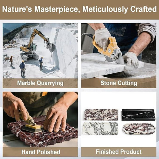 Natural Marble Vanity Tray - Moujings Genuine Marble Perfume Tray for Bathroom Decor, Stone Bathroom Vanity Organizer Tray for Kitchen Counter, Candles, Jewelry, Coffee, Makeup, Key - ModernBath
