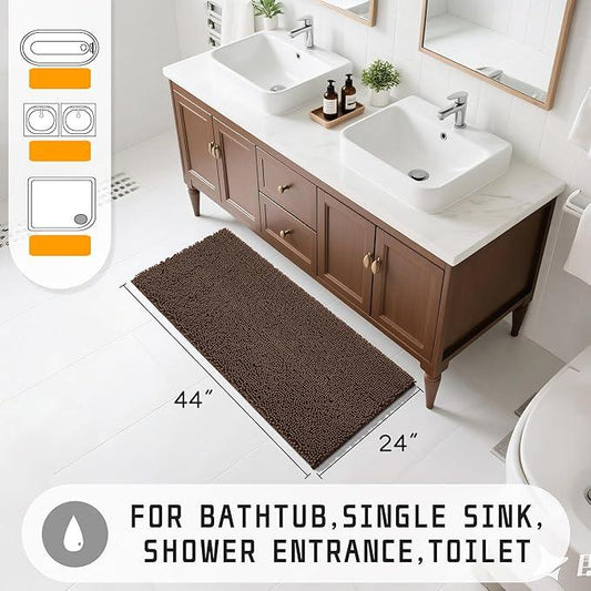 Yimobra Long Bathroom Rugs 44"x24", Extra Soft Non Slip Bath Mat for Tub, Super Absorbent Quick Dry Shaggy Rug Floor Carpet, Machine Washable,Brown - ModernBath