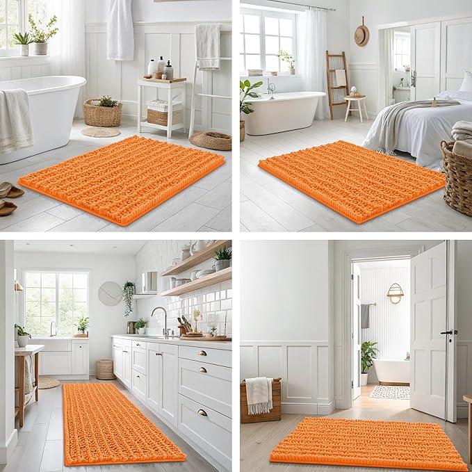 Smiry Bathroom Rugs Mat 24x16, Extra Soft Absorbent Chenille Bath Rugs, Non Slip Rubber Backing Machine Washable Quick Dry Bath Mats for Bathroom Floor, Tub, Shower, Home Decor Accessories, Orange - ModernBath