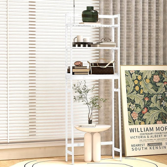 BAMBANG Over The Toilet Storage Rack, 3-Tier Over The Toilet Storage Shelf with 3 Hooks, Freestanding Above Toilet Bathroom Organizer Shelves for Space Saver Storage, Bamboo White