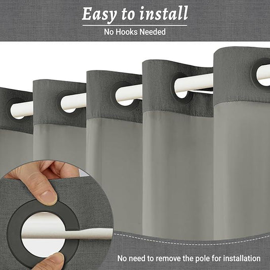 WONICY No Hook Shower Curtain with Snap in Liner, Polyester Textured Shower Curtain with Liner Set, Waterproof Washable Hotel Style Shower Curtains for Bathroom, 71Wx74H, Charcoal Grey - ModernBath