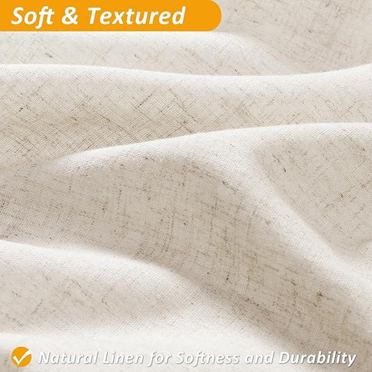 Naturoom Beige Linen Shower Curtain with Snap in Liner Set Rustic Farmhouse Shower Curtains for Bathroom 200GSM Textured Cream Burlap Cloth Double Bath Curtains with See Through Top Window 72x72 - ModernBath