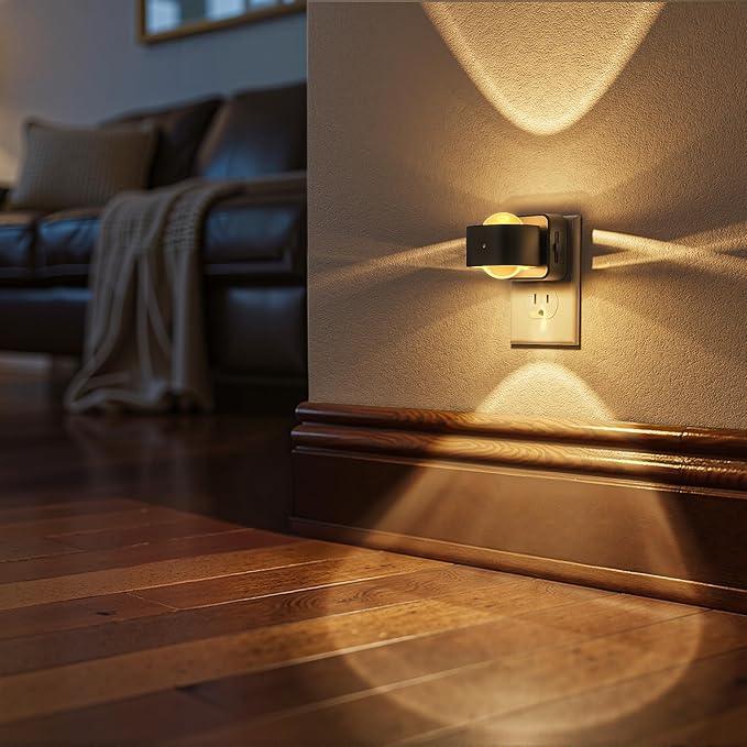 Briignite Night Light Projector, LED Night Lights Plug into Wall, 180° Rotating Night Light for Kids, Dusk to Dawn Sensor, 0-150LM Dimmable, Warm White Ambient Lighting for Bathroom, Gifts, 2 Pack - ModernBath