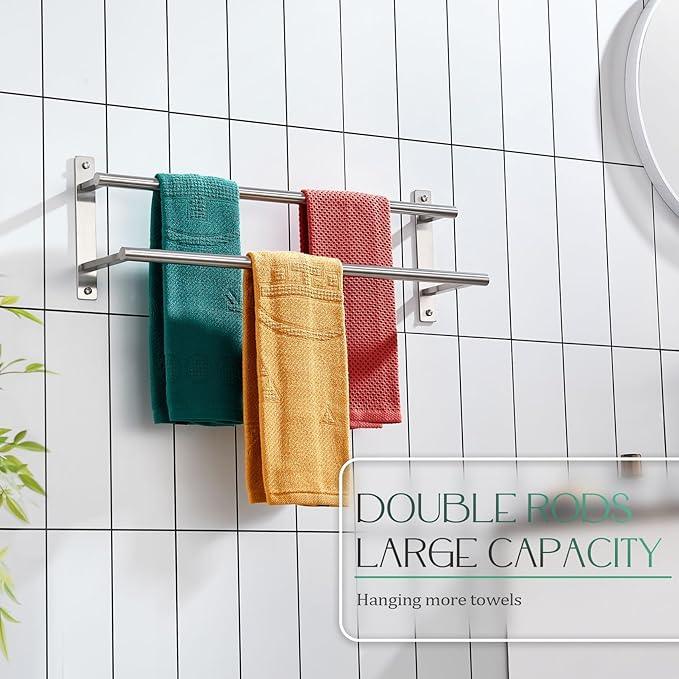 KOKOSIRI 24 Inch Bath Towel Bars Double Towel Racks Bathroom Towel Holder Towel Rails Towel Storage Towel Shelves Wall Mount Stainless Steel Brushed Nickel B5010BR-L24 - ModernBath