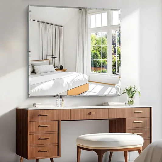 KOCUUY Beveled Mirror, 42x42 Inch Large Frameless Square Bathroom Mirror for Over Sink, Upgraded Shatterproof Beveled Unframed Design Mirror for Bathroom, Bedroom, Hang Horizontal/Vertical - ModernBath