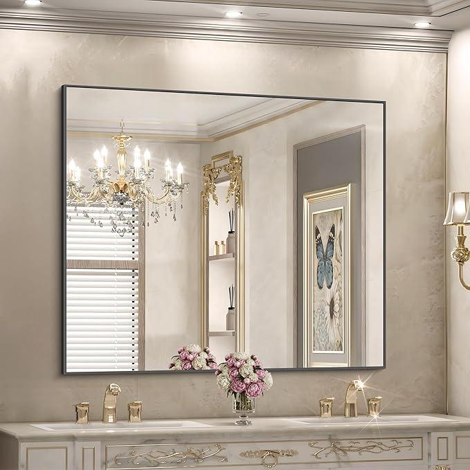 COFENY Black Bathroom Mirror for Wall, 36x40 Inch Rectangle Mirrors with Metal Frame, Modern Rectangular Wall Mirror for Bathroom Living Room, Entryway Hangs Horizontal or Vertical - ModernBath