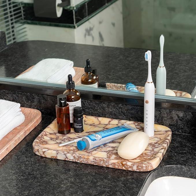 Karibiber Calacatta Marble Vanity Trays, Marble Bathroom Tray Countertop, Luxury Decorative Dresser Organizer, Purple&White Natural Stone Serving Tray for Kitchen, Perfume, Jewelry Holder Storage - ModernBath