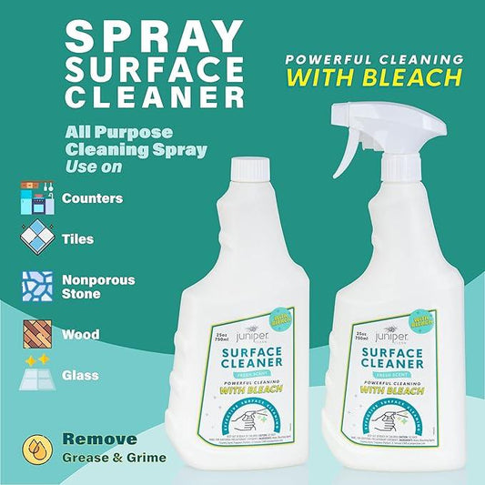 Juniper, Surface Cleaner With Bleach, All-Purpose Cleaner for Bathroom, Kitchen, Toilet, 25 Fl. Oz Trigger Spray Bottle, (Pack of 4), Total 100 Ounce - ModernBath