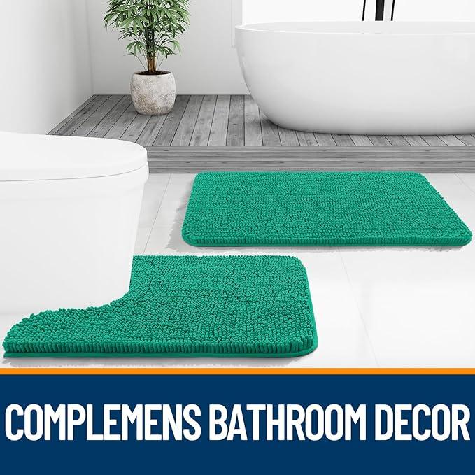 OLANLY Bathroom Rugs 36x24, Extra Soft Absorbent Chenille Bath Rugs, Rubber Backing Quick Dry, Machine Washable Bath Mats for Bathroom Floor, Tub and Shower, Home Decor Accessories, Emerald - ModernBath