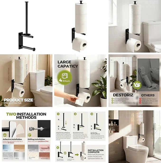 Modern Bathroom Toilet Paper Holder - Wall Mounted Storage Roll Dispenser for Bathroom - Self-Adhesive or Screw Installation Tissue Organizer for Space Saving - ModernBath