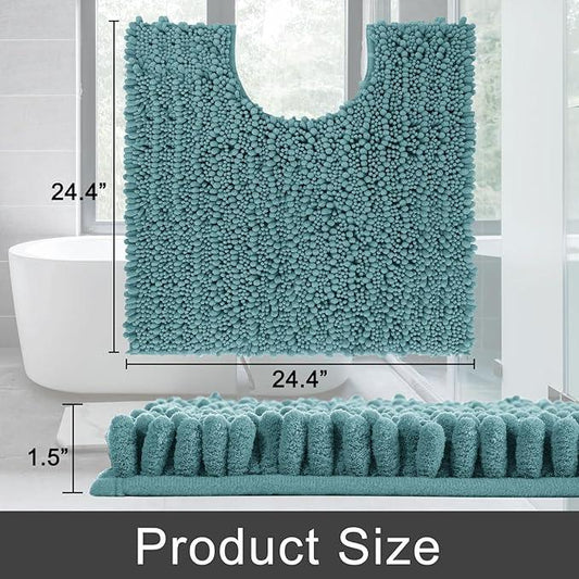 Yimobra Toilet Rug U Shaped Washable 24x24 Inch - Ultra Soft Absorbent Chenille Bath Rugs for Toilet, Quick Dry & Machine Washable, Non Slip Contour Bathroom Mat, Teal Blue - ModernBath