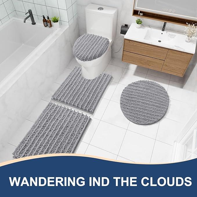 Arotive Luxury Chenille Bathroom Rug Mat, Extra Soft Thick Absorbent Shaggy Bath Rugs, Non-Slip Machine Wash Dry, Plush Bath Mats for Bathroom, Shower and Tub, 59x35, Grey - ModernBath